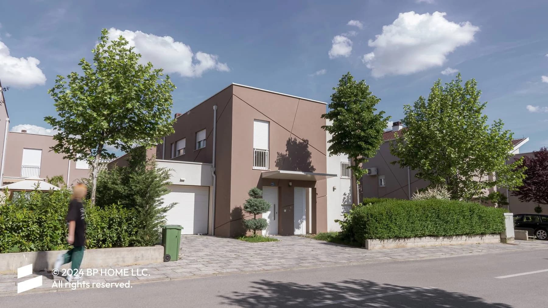 Landscaped homes along a residential street