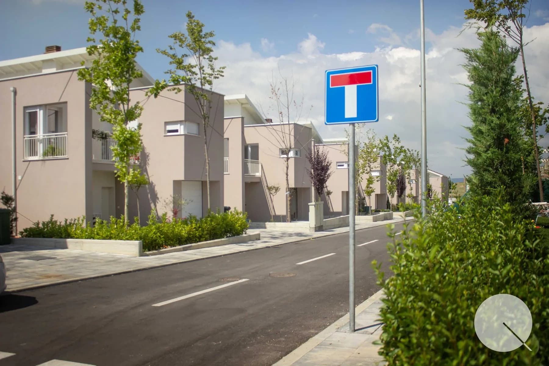 Neighborhood street and landscaped sidewalks