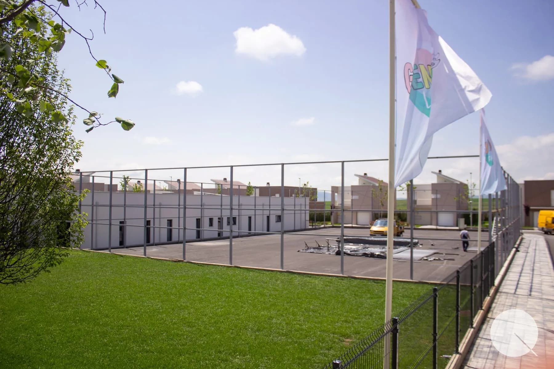 Sports court and surrounding homes